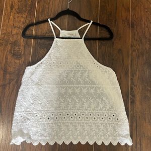 American Eagle White Eyelet Open Back Top